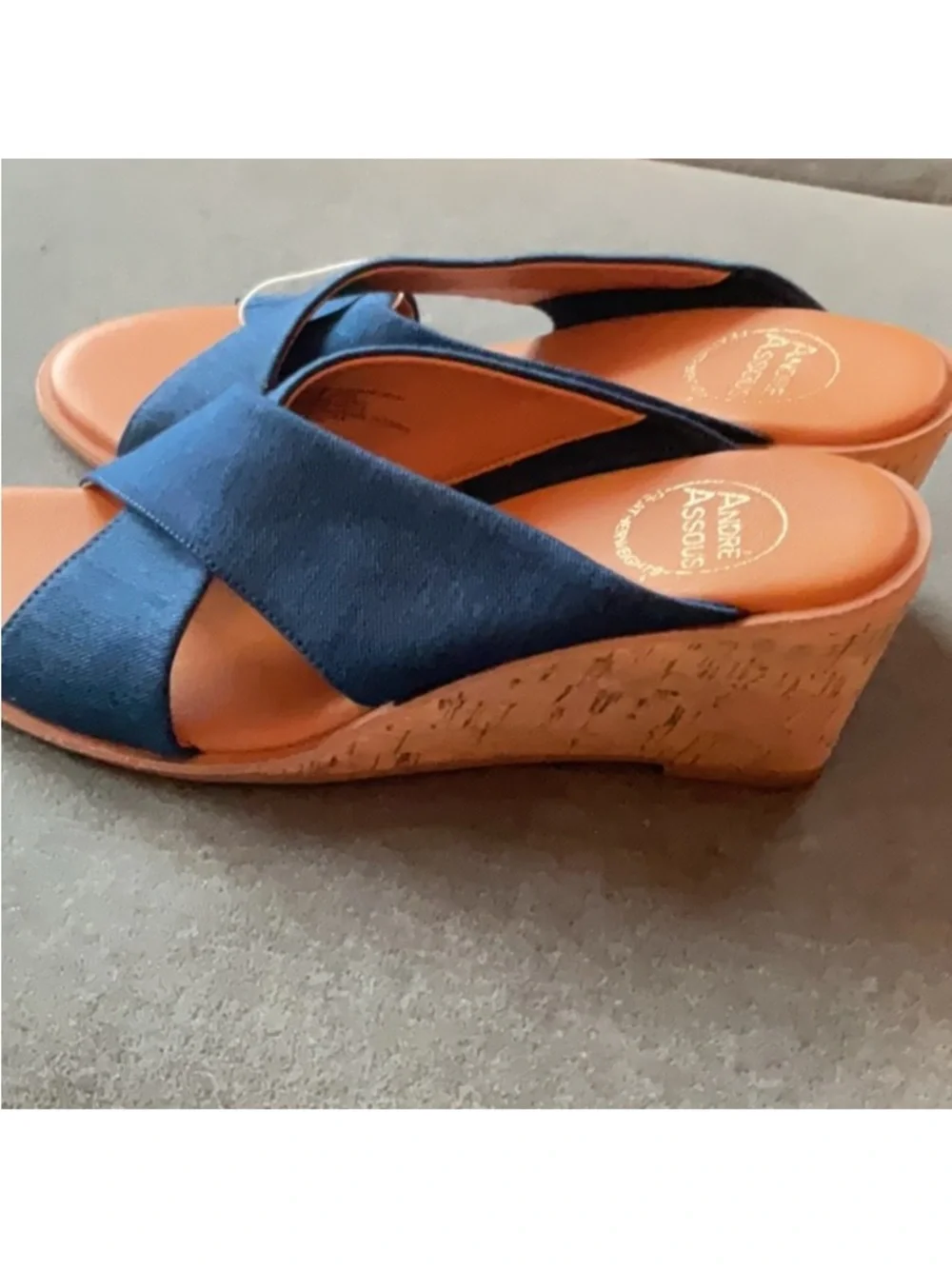Andre Assous Bryana Featherweight Navy Crisscross Wedge Sandal NWT